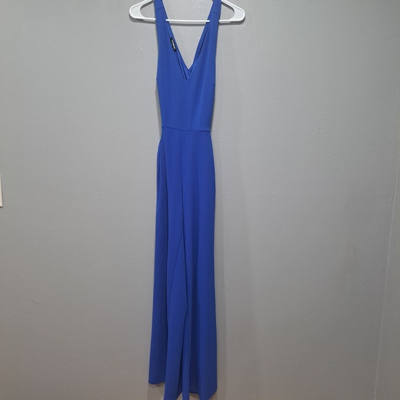 Express Pants - Express SMALL Sleeveless Jumpsuit Bright Blue Open Back Pockets V Neck